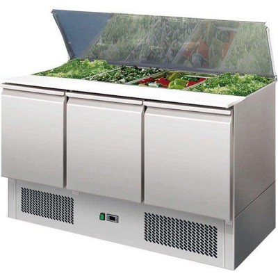 Saladette réfrigérée inox, 3 portes + couvercle télescopique